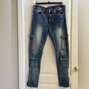 Fashion Nova Men's Relaxed Blue Cargo Jeans